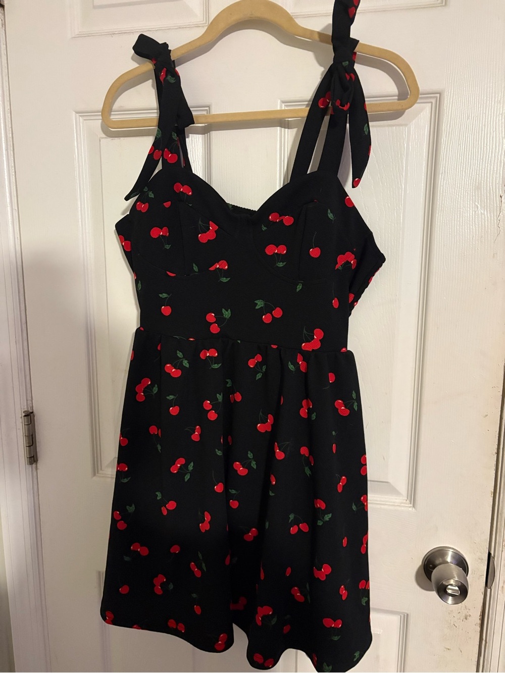 Black Cherry Print Tie-Shoulder Sundress
